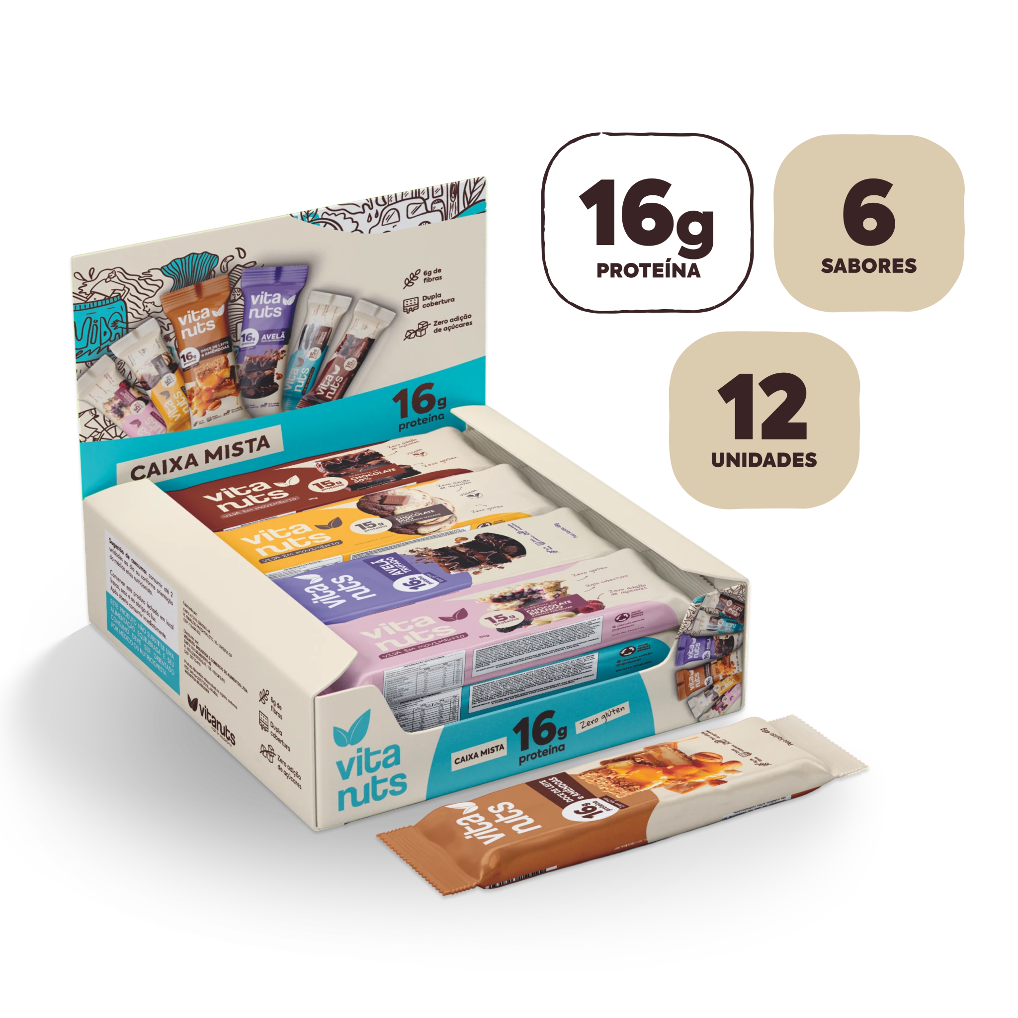 Barra de Proteína 16g Caixa Mista Vitanuts - 12 unidades - Vitanuts
