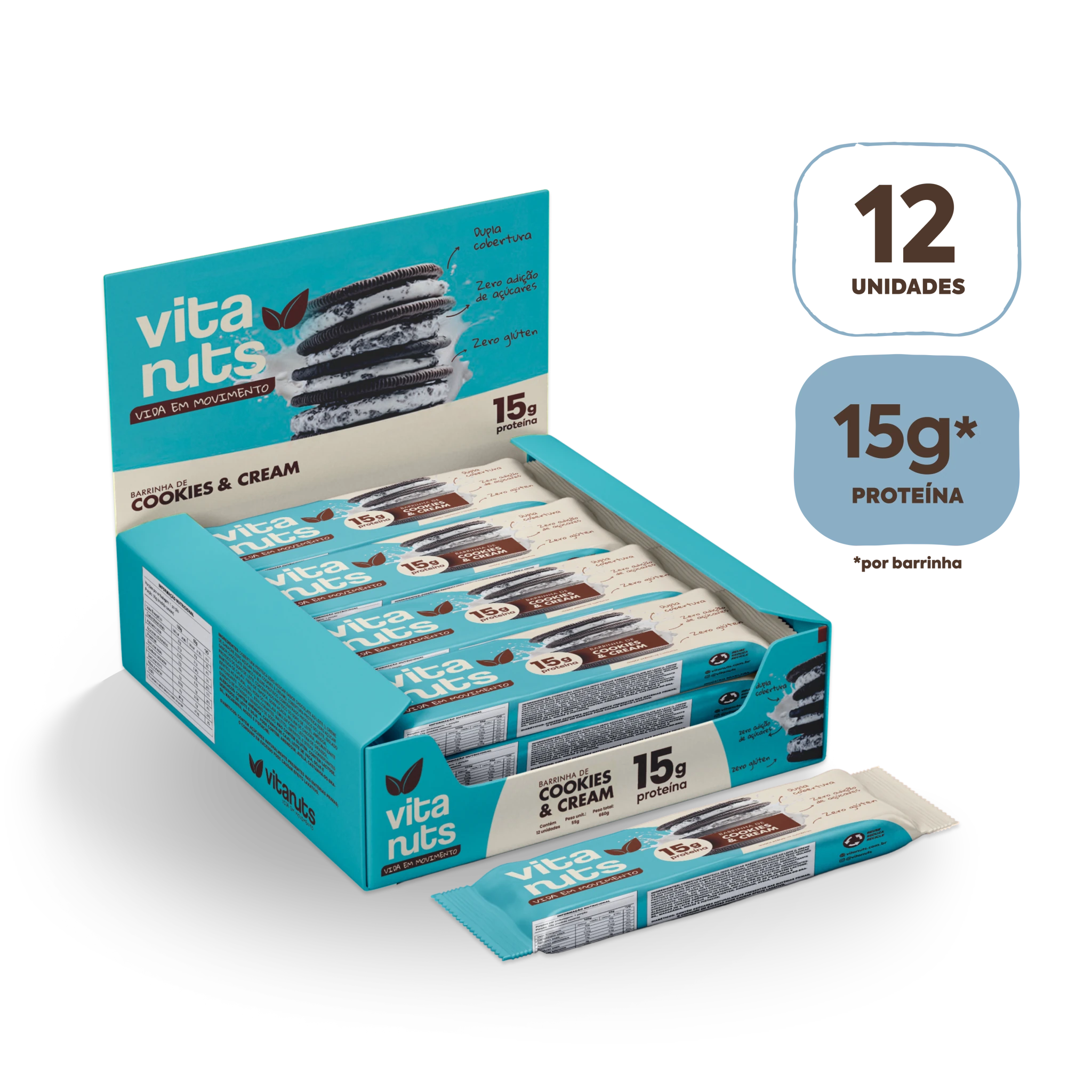 Barrinha de Proteína Vitanuts com 15g Proteína | Caixa 12 Unidades - Vitanuts