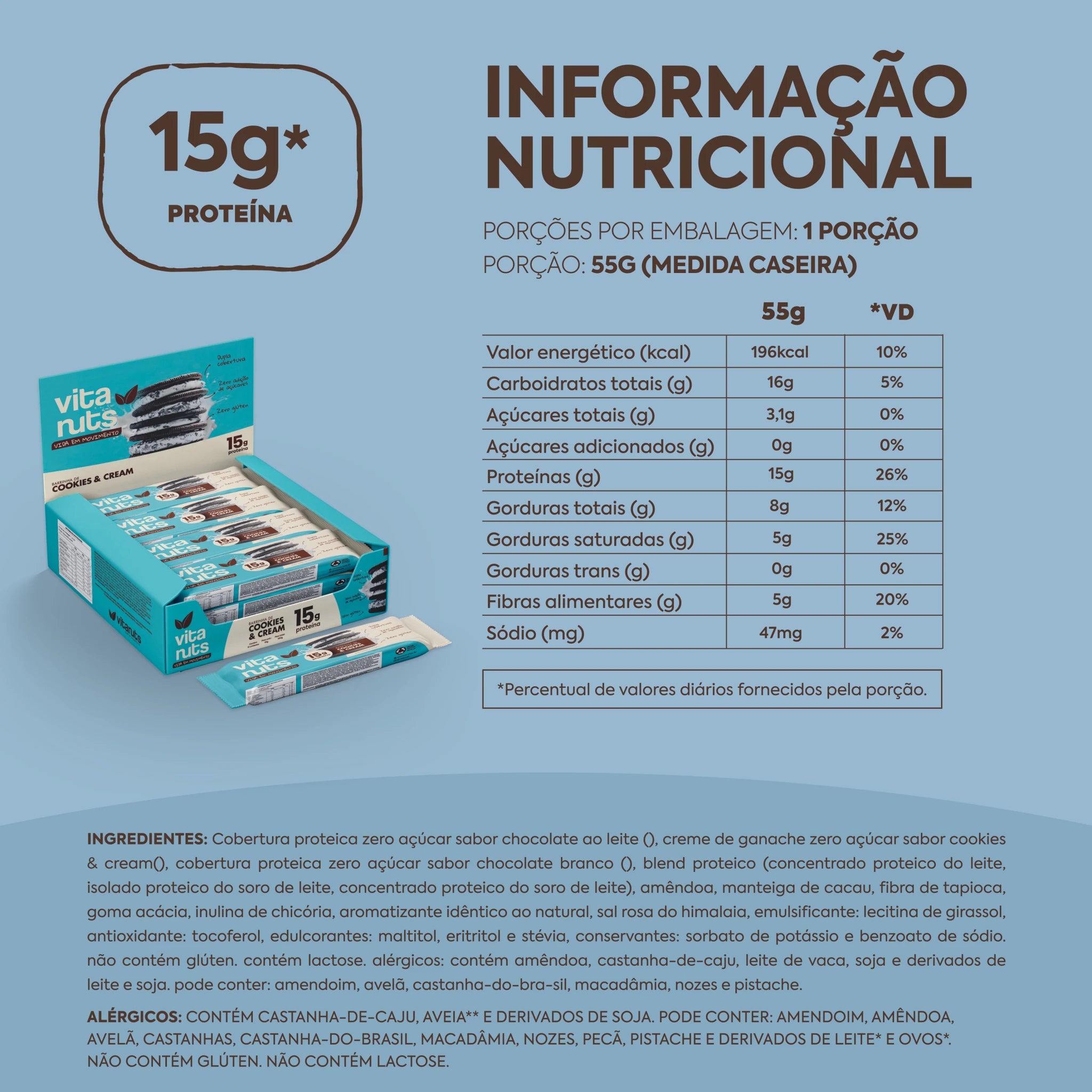 Barrinha de Proteína Vitanuts com 15g Proteína | Caixa 12 Unidades - Vitanuts