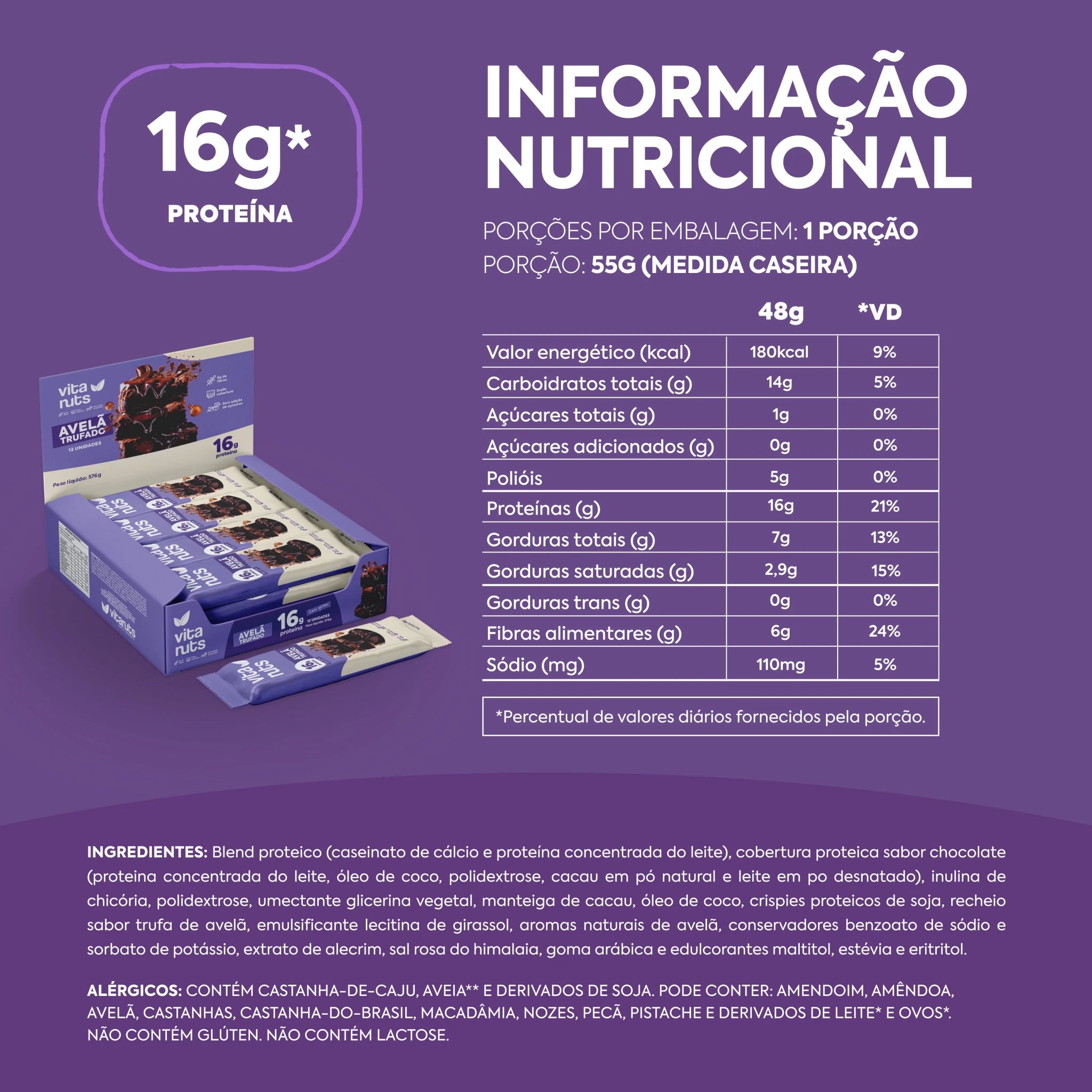 Barrinha de Proteína Vitanuts com 15g Proteína | Caixa 12 Unidades - Vitanuts