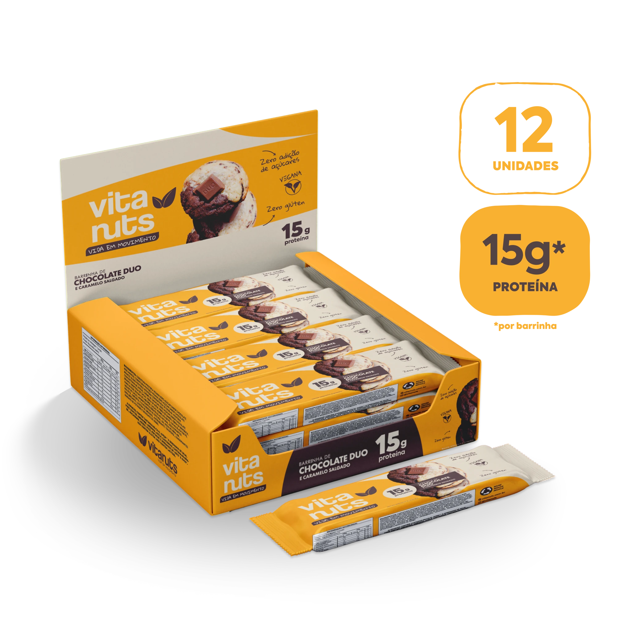 Barrinha de Proteína Vitanuts com 15g Proteína | Caixa 12 Unidades - Vitanuts