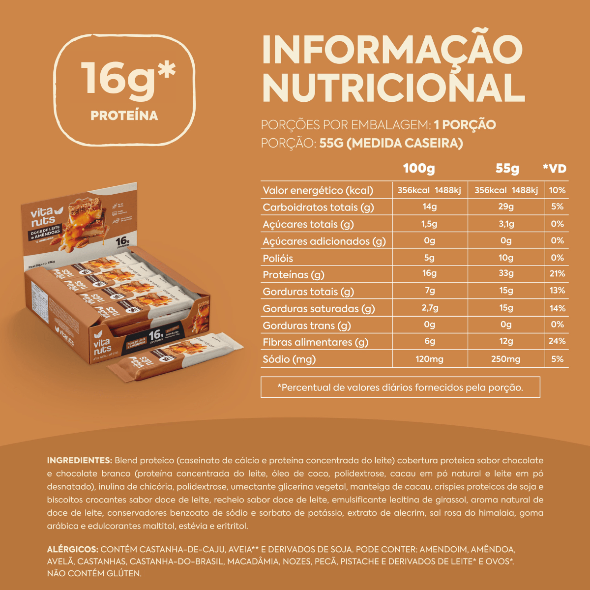 Barrinha de Proteína Vitanuts com 15g Proteína | Caixa 12 Unidades - Vitanuts