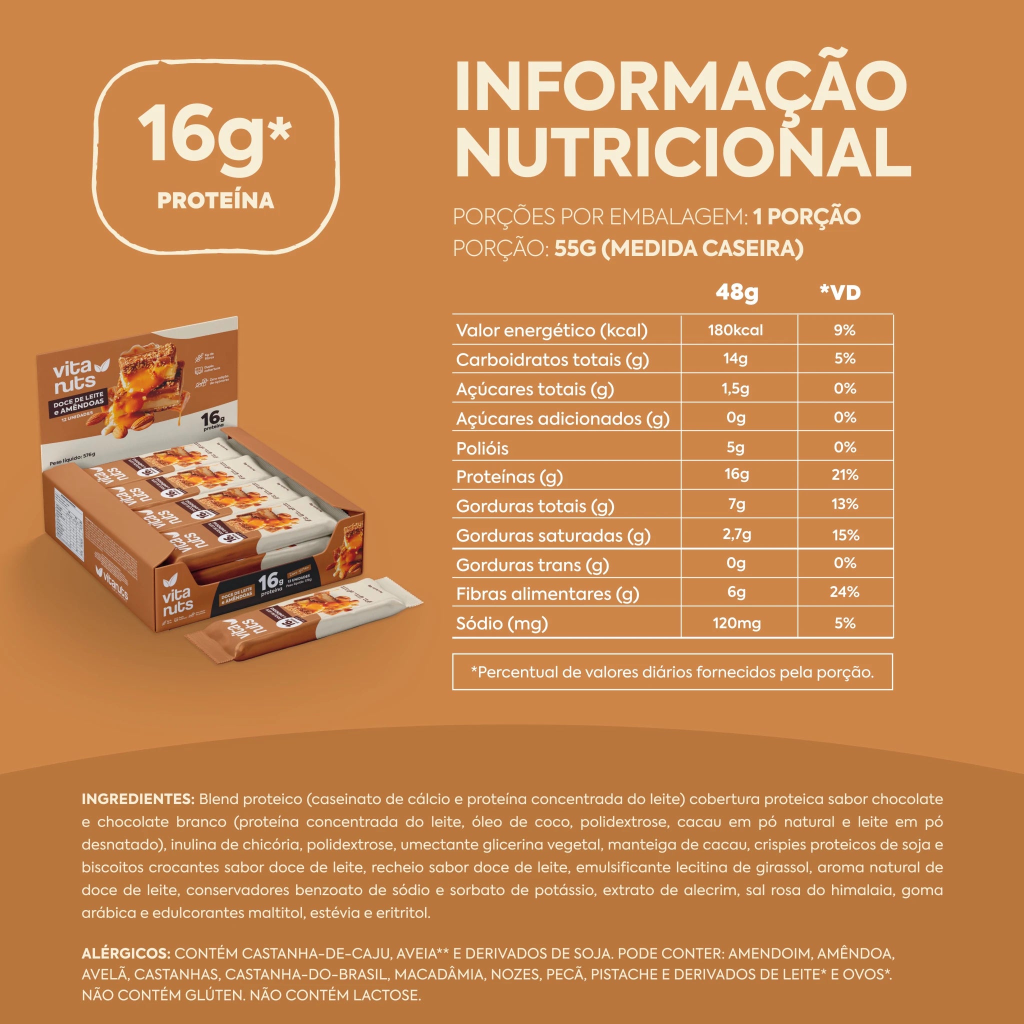 Barrinha de Proteína Vitanuts com 15g Proteína | Caixa 12 Unidades - Vitanuts