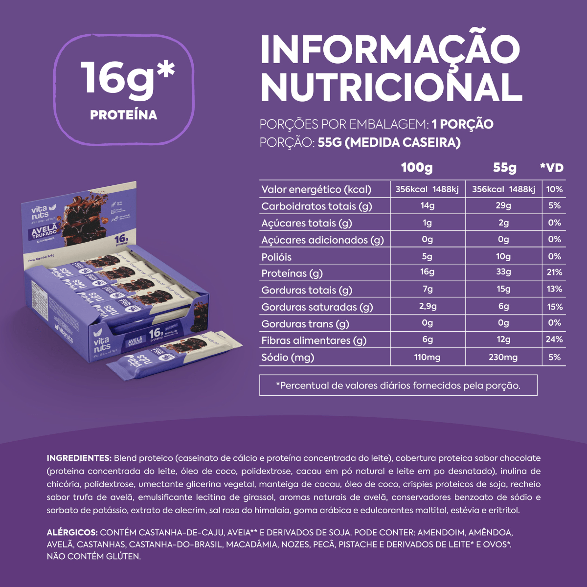 Barrinha de Proteína Vitanuts com 15g Proteína | Caixa 12 Unidades - Vitanuts