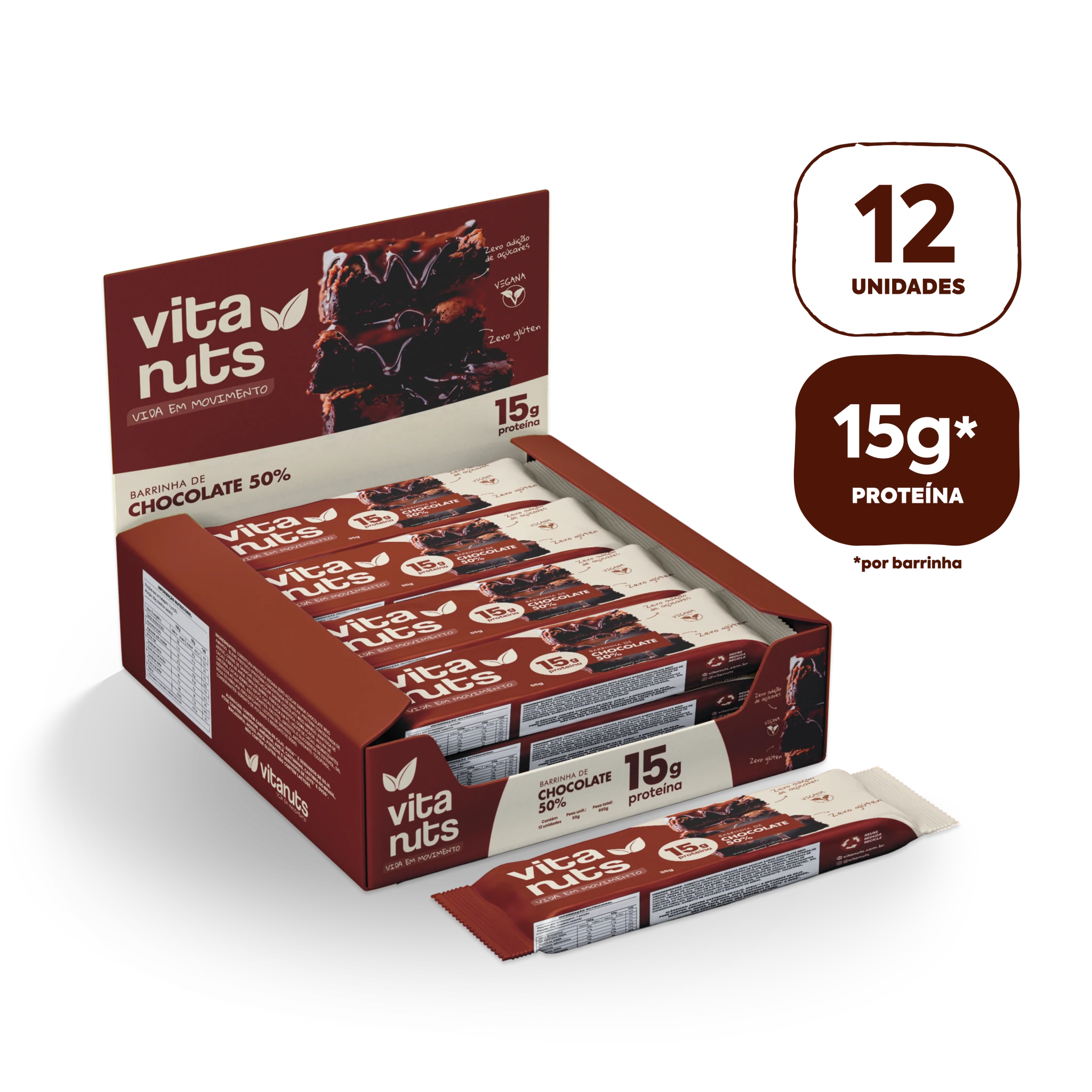 Barrinha de Proteína Vitanuts com 15g Proteína | Caixa 12 Unidades - Vitanuts