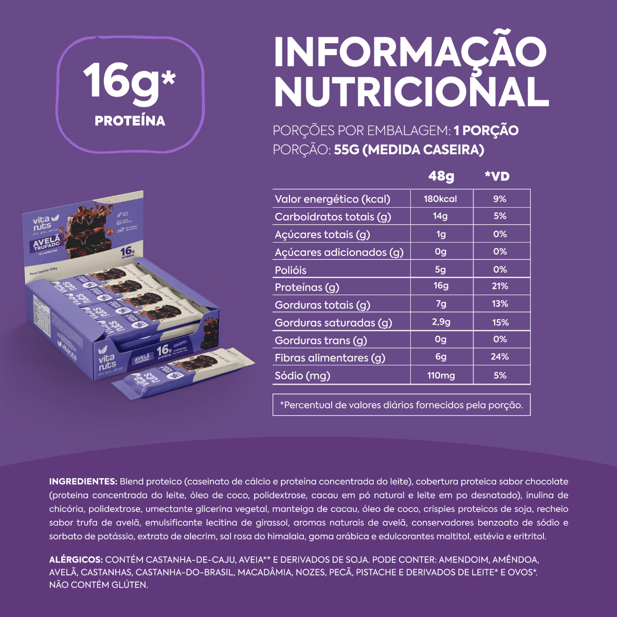 Caixa Barrinha Avelã Trufado - 12 un - Vitanuts