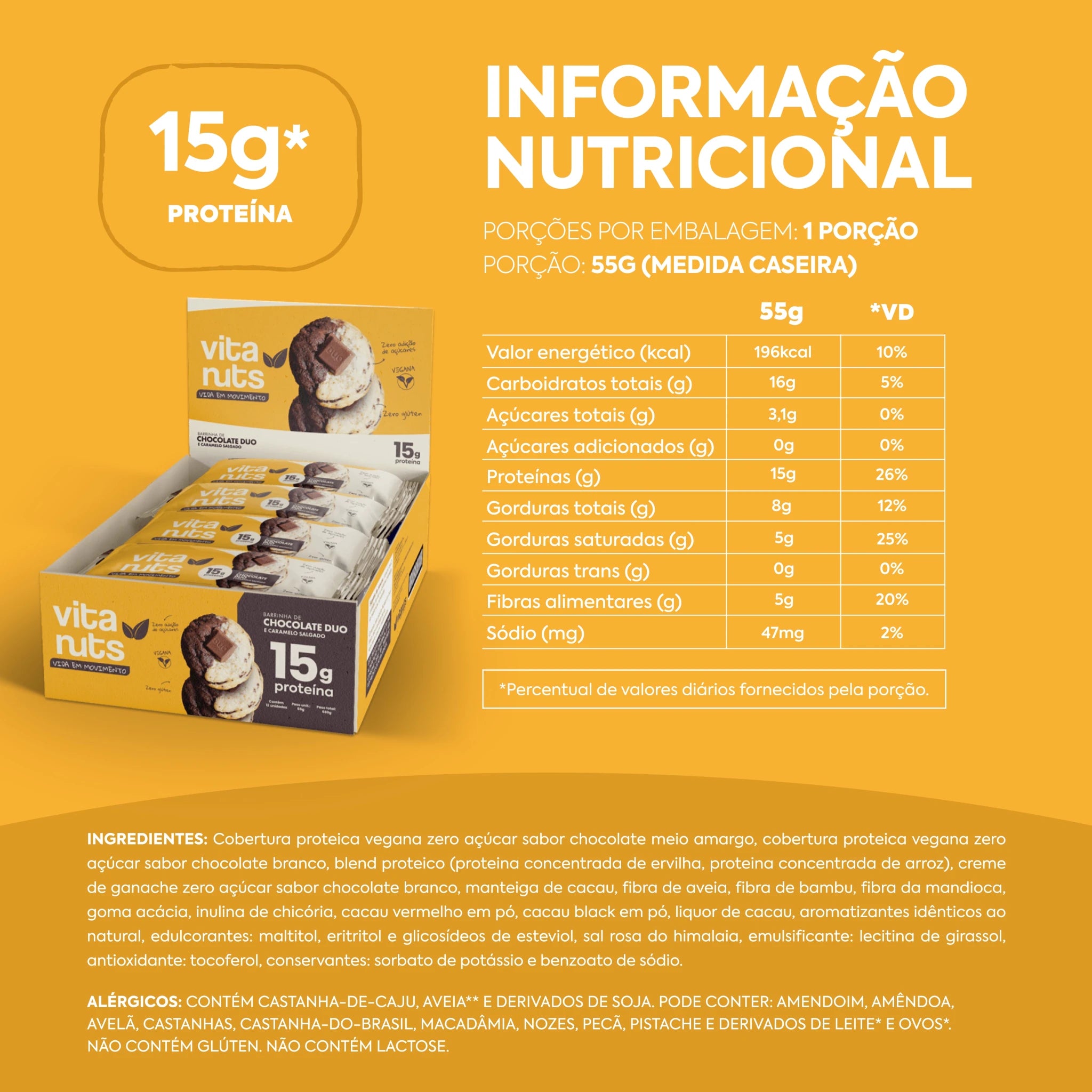 Caixa Barrinha Chocolate Duo - 12 un - Vitanuts