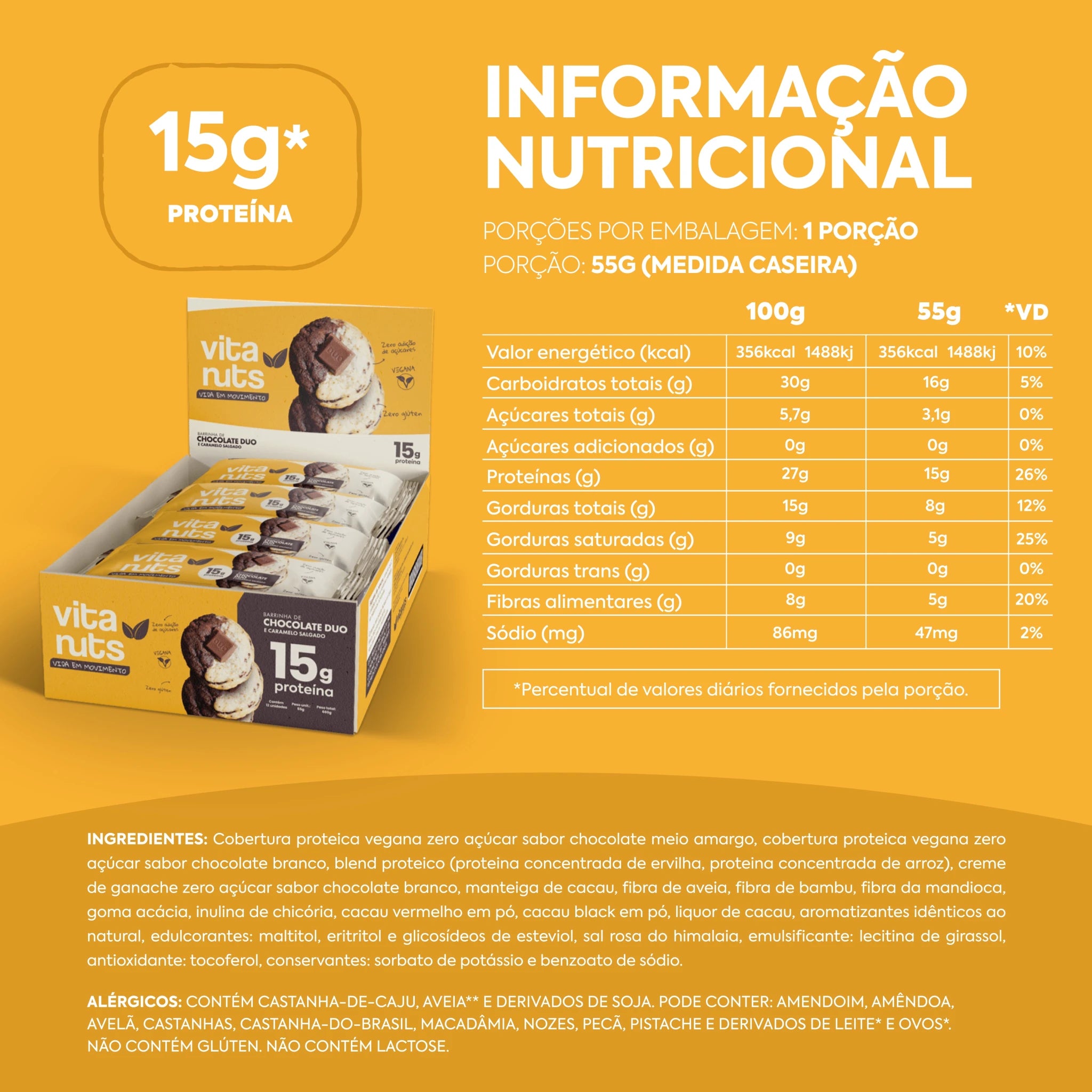 Caixa Barrinha Chocolate Duo - 12 un - Vitanuts