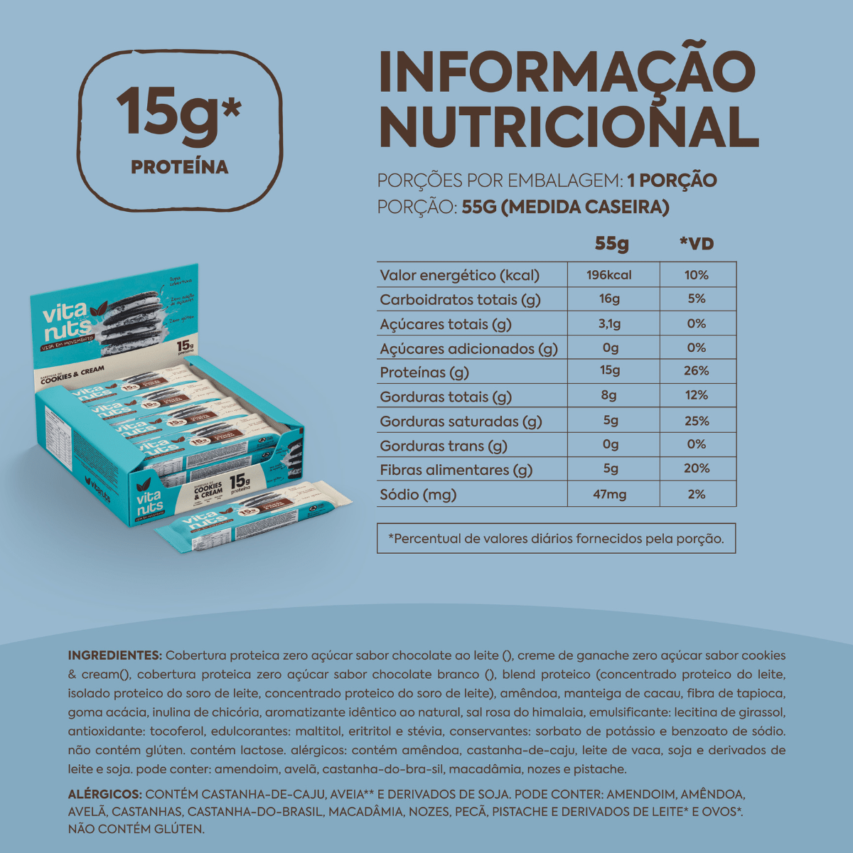 Caixa Barrinha Cookies n Cream - 12 un - Vitanuts