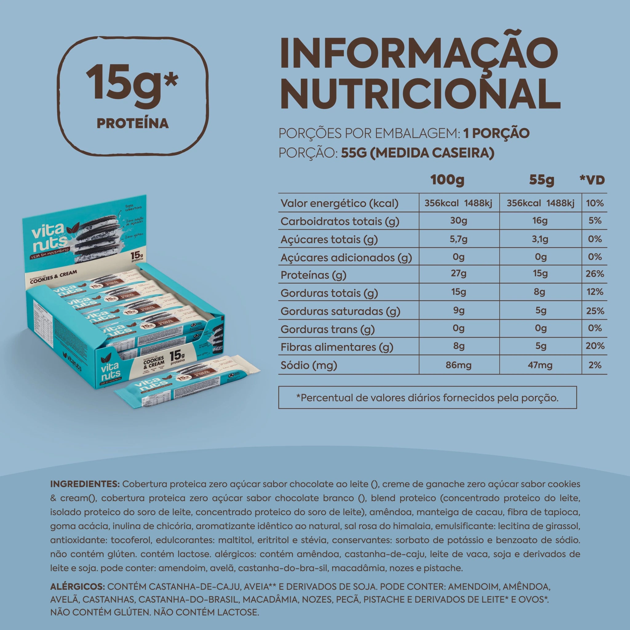 Caixa Barrinha Cookies n Cream - 12 un - Vitanuts