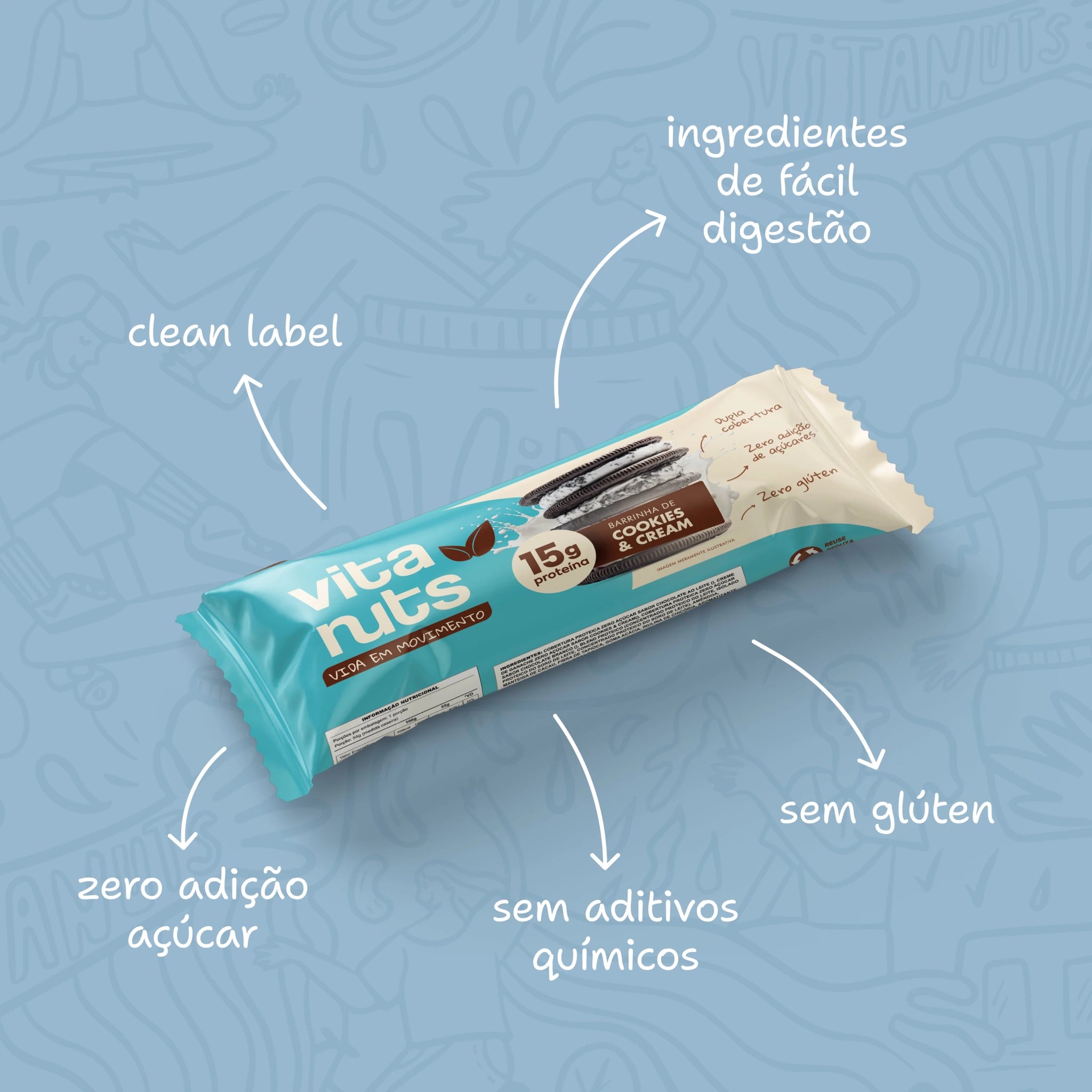 Caixa Barrinha Cookies n Cream - 12 un - Vitanuts