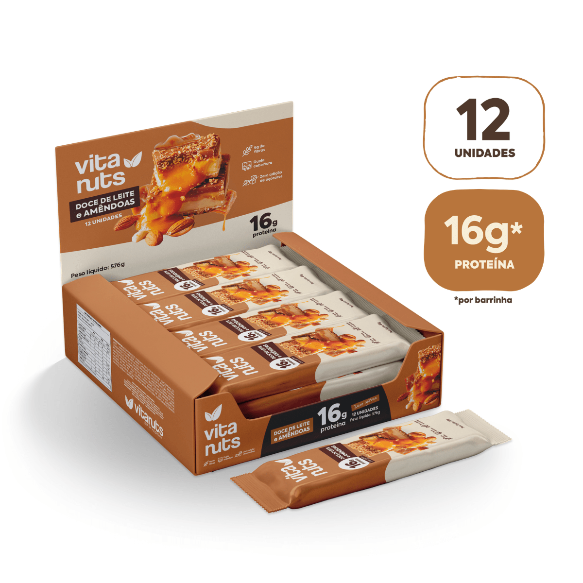 Caixa Barrinha Doce de Leite e Amêndoas - 12 un - Vitanuts