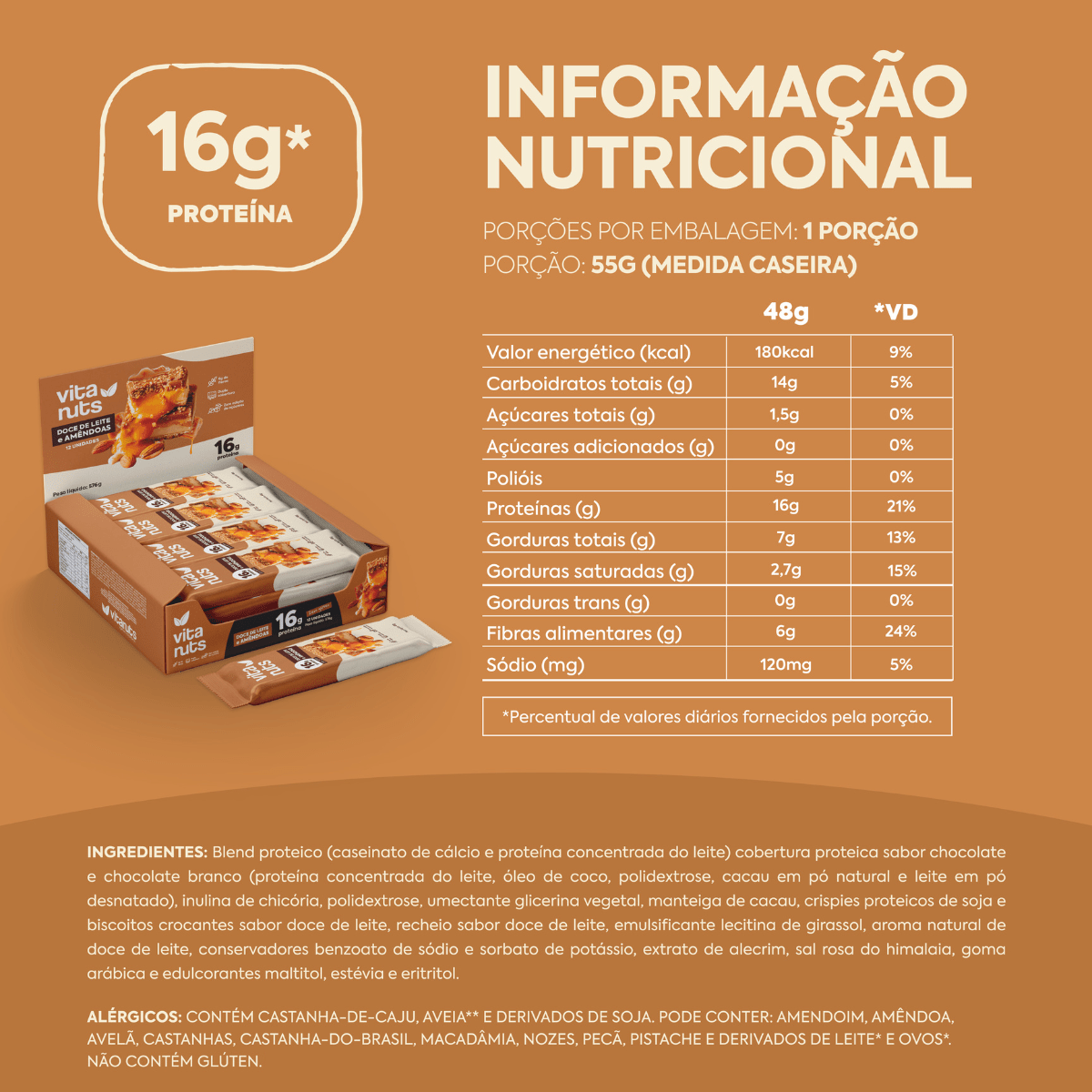 Caixa Barrinha Doce de Leite e Amêndoas - 12 un - Vitanuts