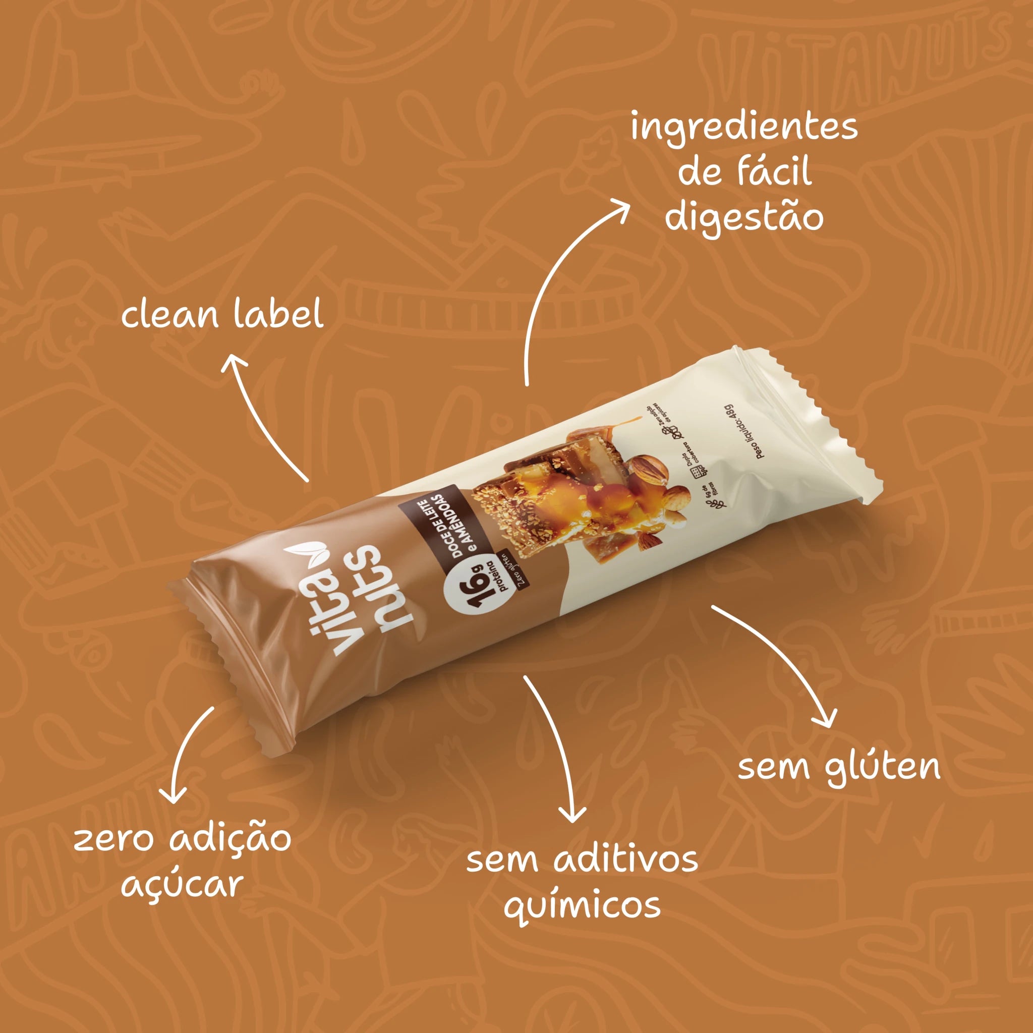 Caixa Barrinha Doce de Leite e Amêndoas - 12 un - Vitanuts