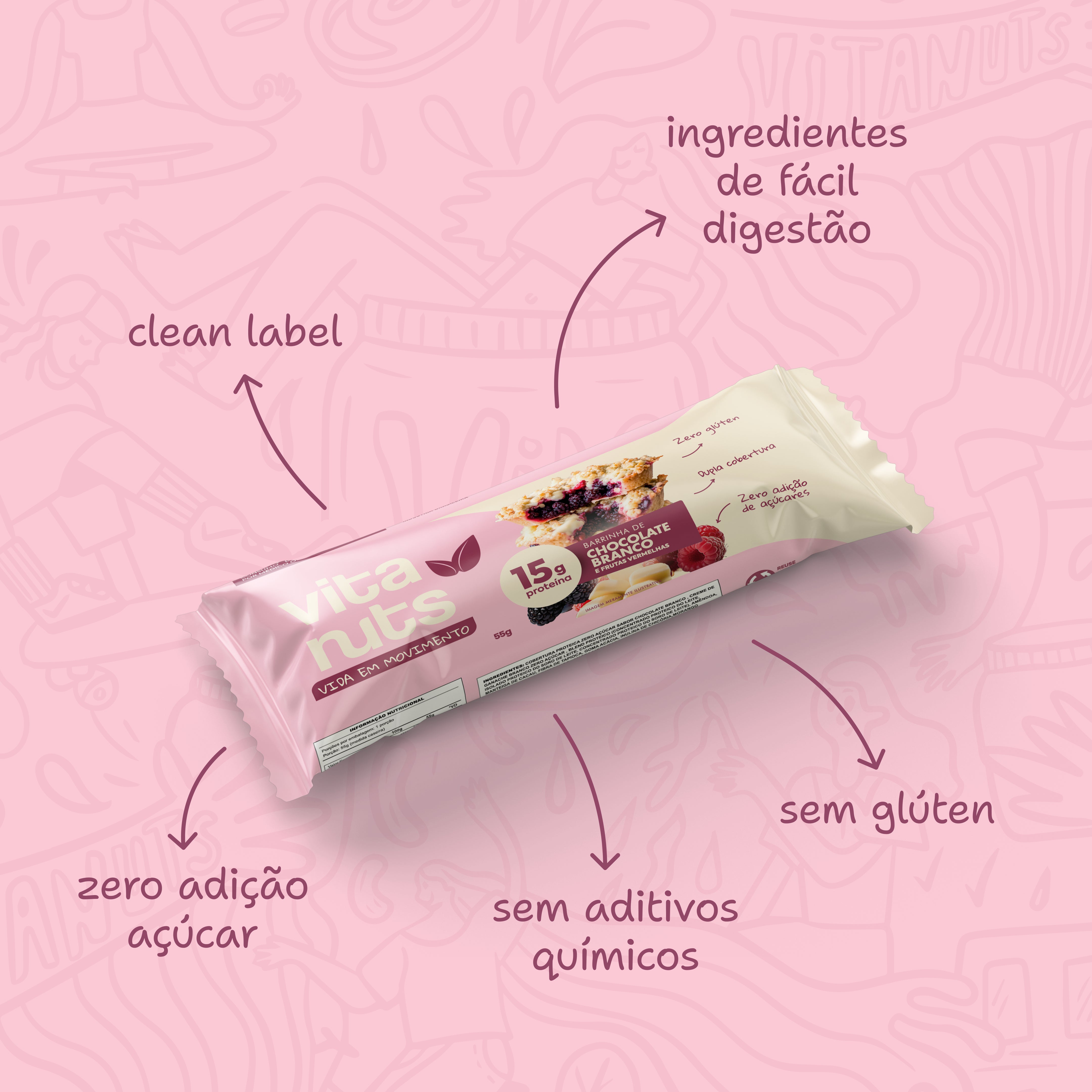 Caixa Barrinha Frutas Vermelhas e Chocolate Branco - 12 un