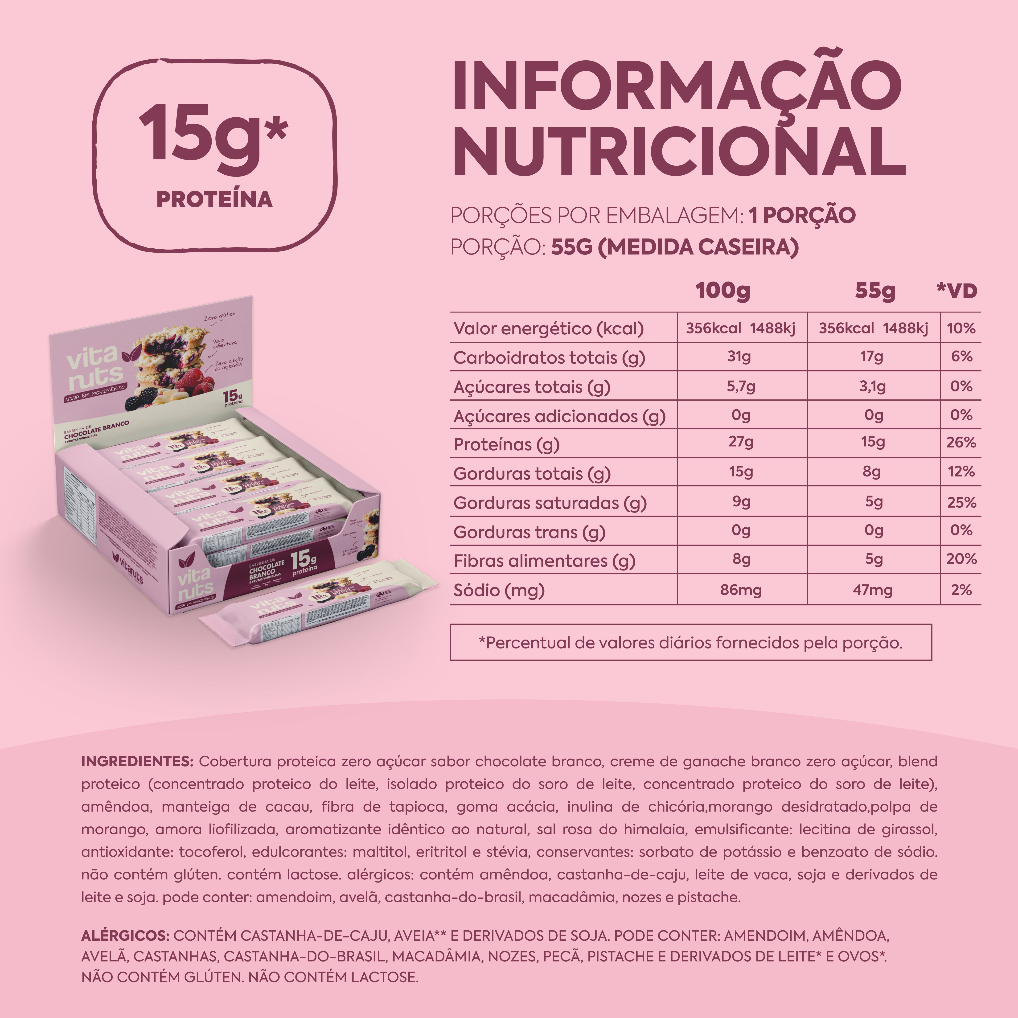 Caixa Barrinha Frutas Vermelhas e Chocolate Branco - 12 un