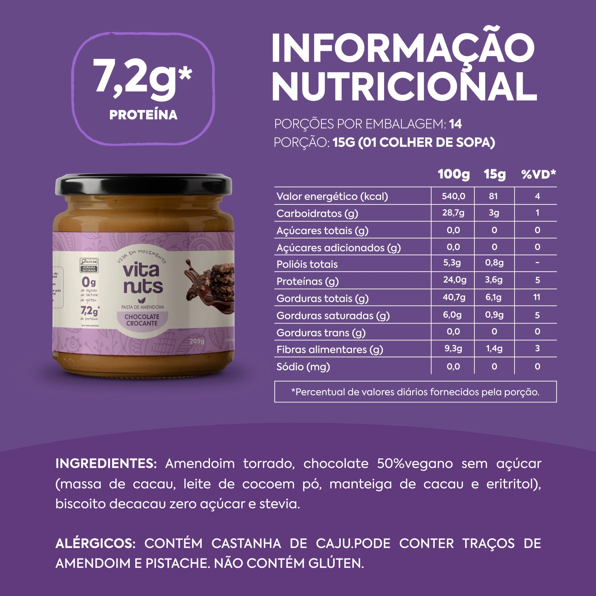 Pasta de Amendoim sabor Chocolate Crocante - Vitanuts