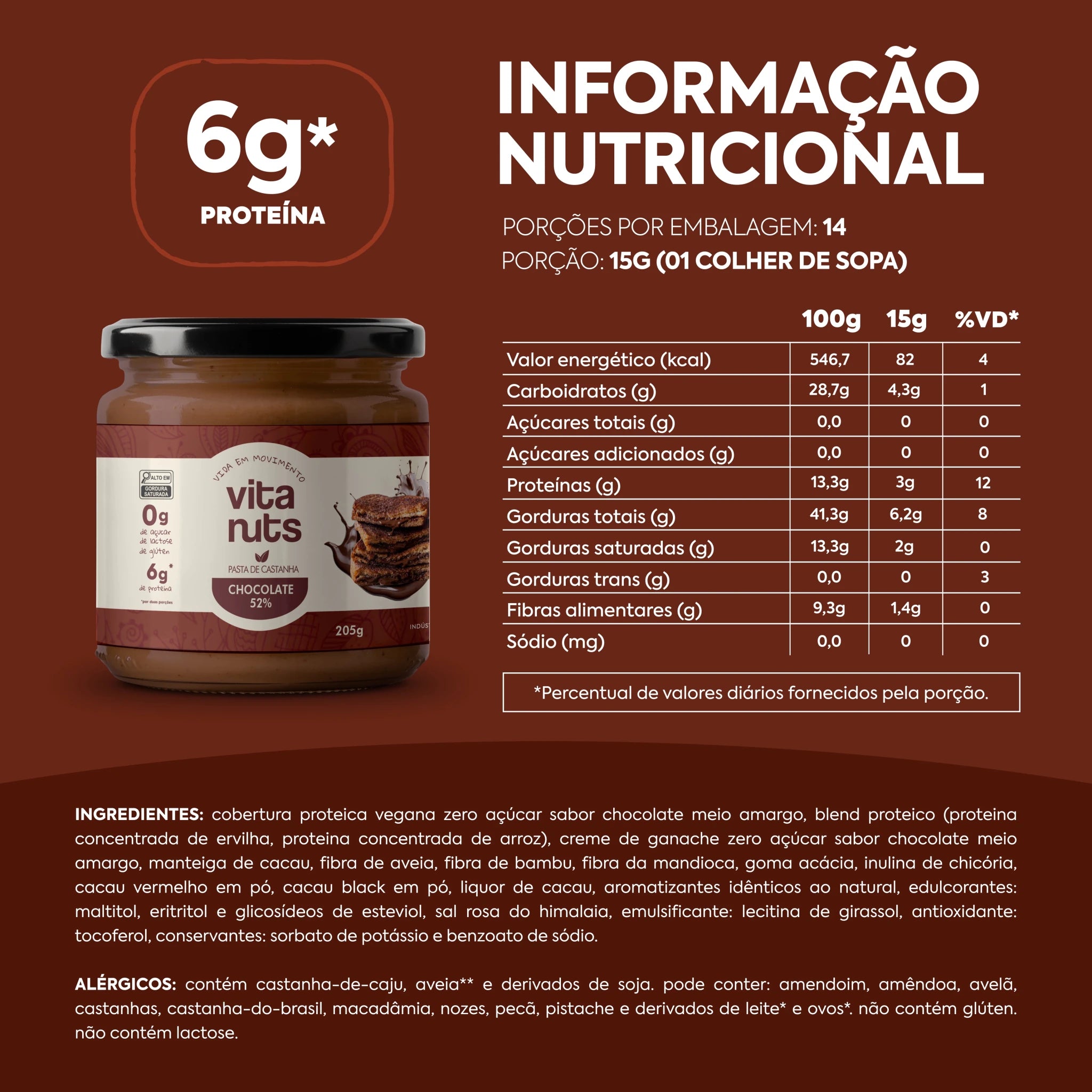 Pasta de Castanha com Chocolate 52% - Vitanuts
