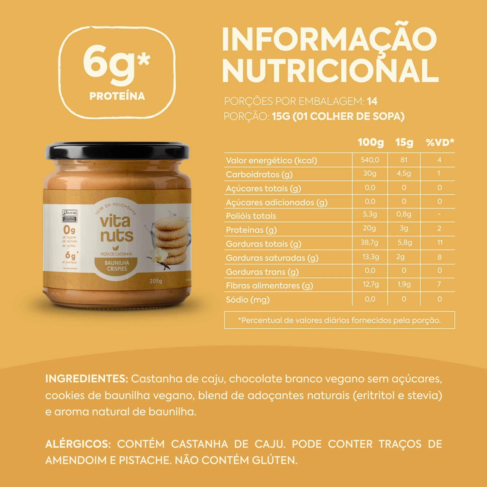 Pasta de Castanha sabor Baunilha Crispies - Vitanuts