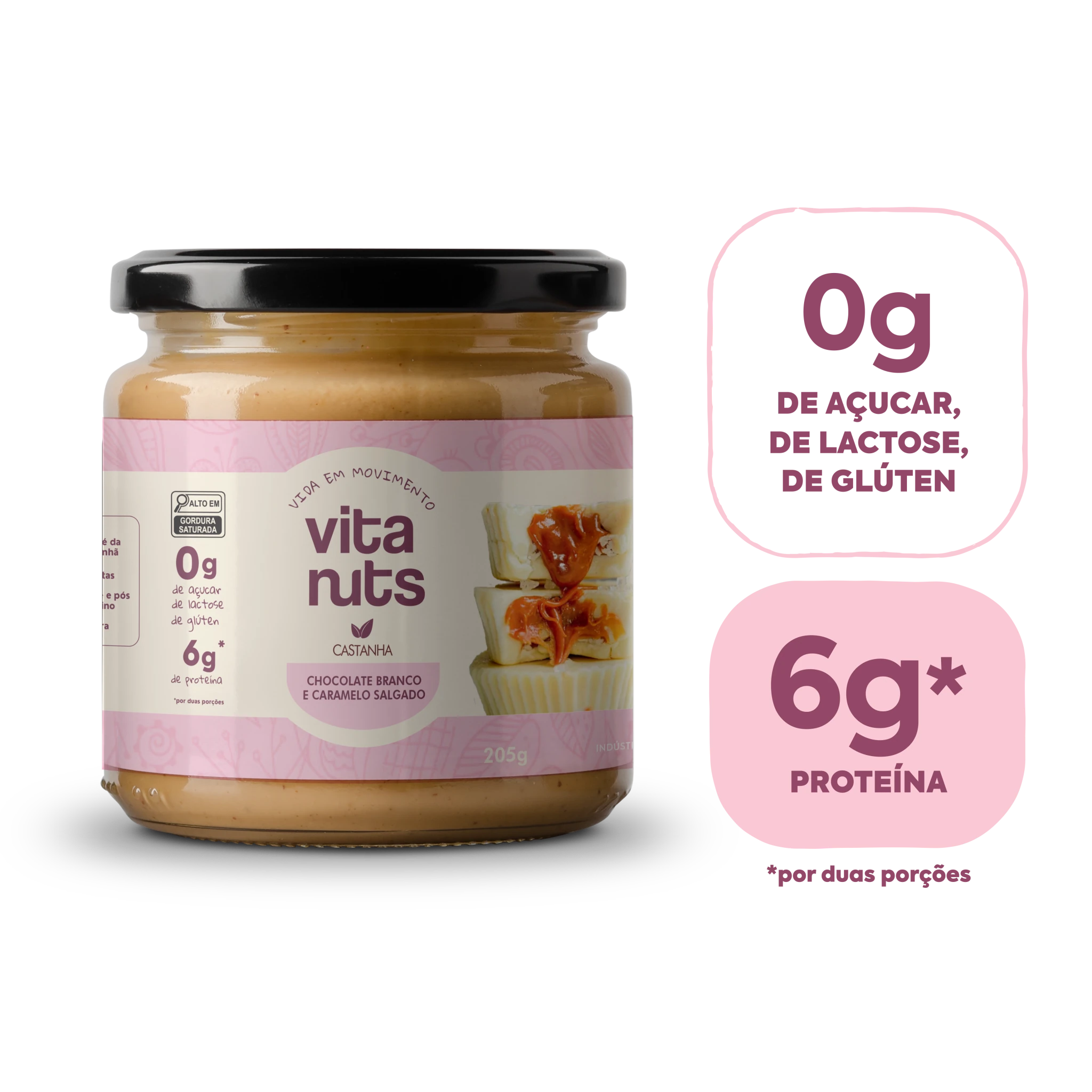 Pasta de Castanha sabor Chocolate Branco e Caramelo Salgado - Vitanuts