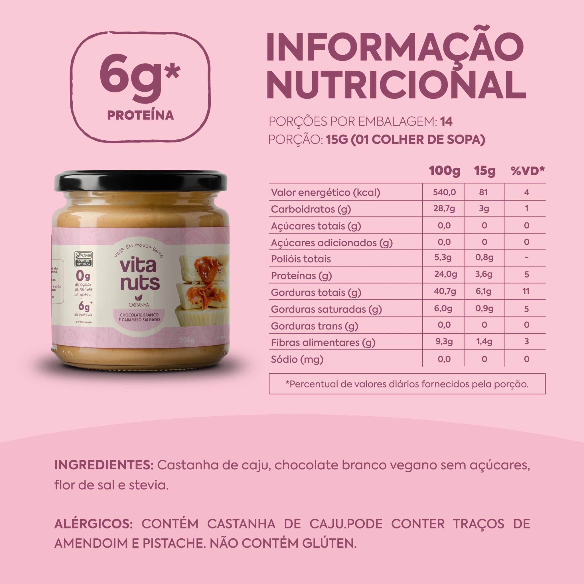 Pasta de Castanha sabor Chocolate Branco e Caramelo Salgado - Vitanuts