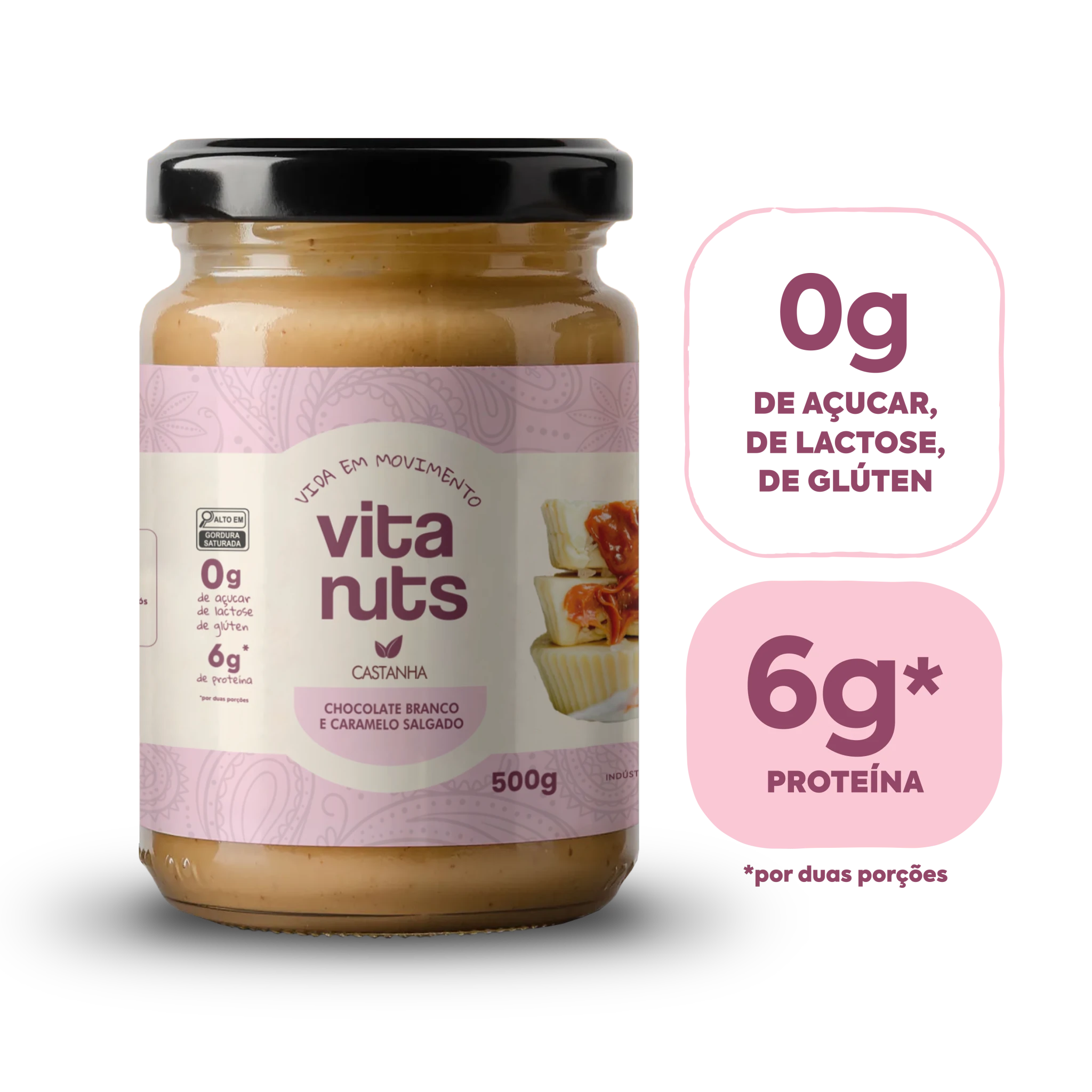 Pasta de Castanha sabor Chocolate Branco e Caramelo Salgado - Vitanuts