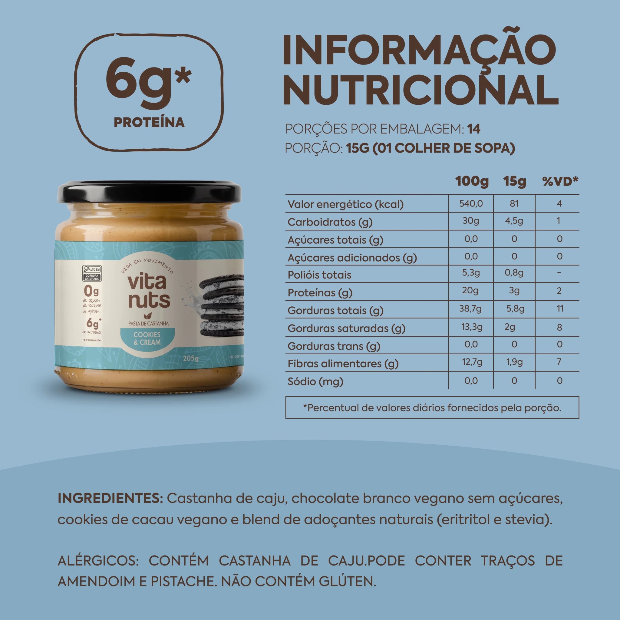 Pasta de Castanha sabor Cookies & Cream - Vitanuts